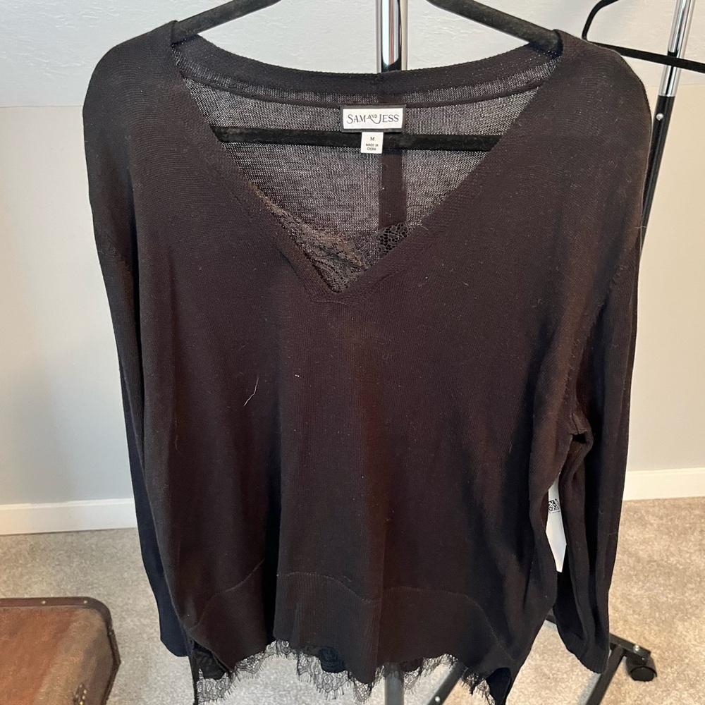 Sam & Jess Black Lace trim Sweater